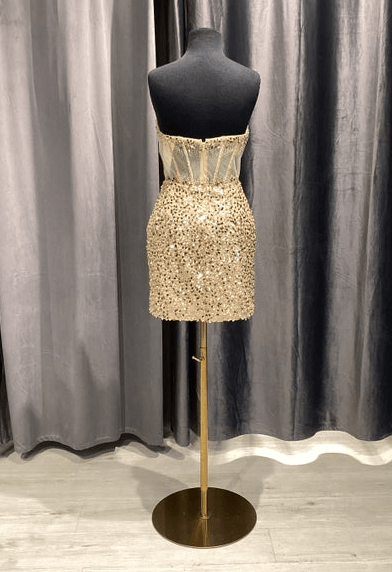 Bebe Strapless Fitted Beaded Cocktail Dress