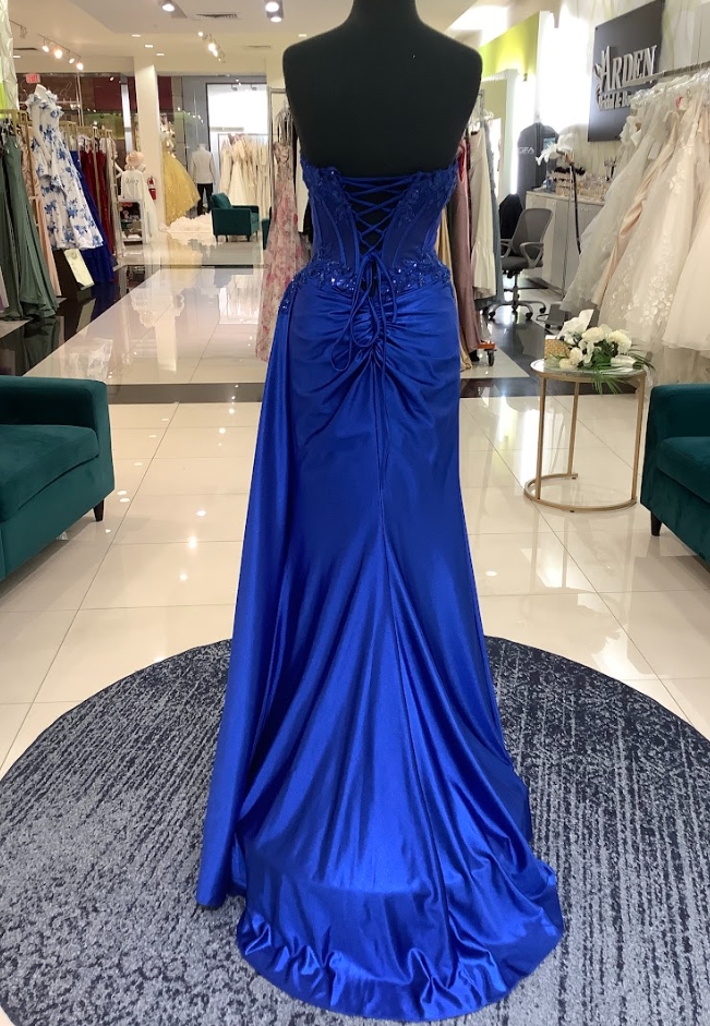 strapless open back dress Primavera 4507 Size 4 Midnight Ruffled Prom Dress – Glass Slipper Formals main image 1