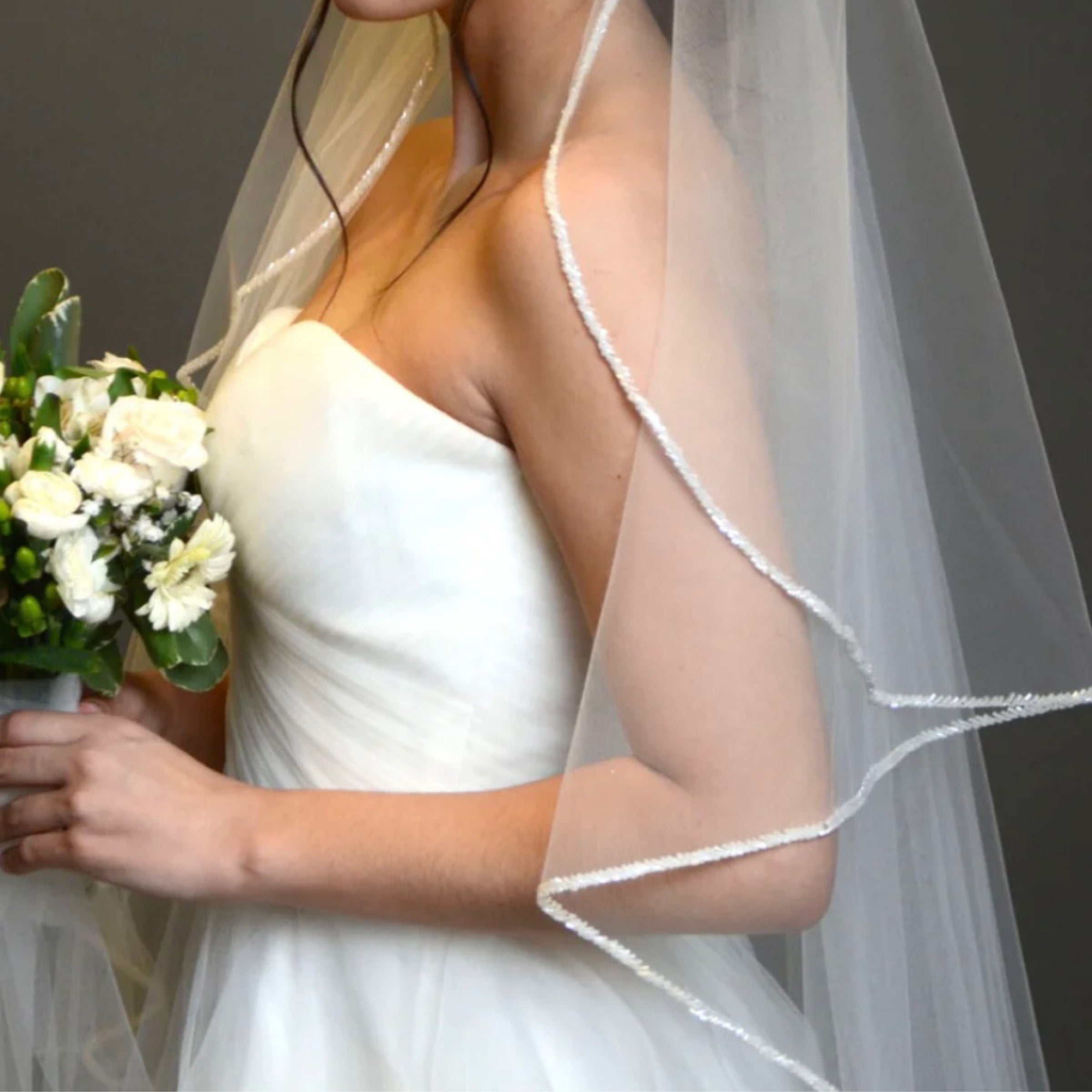 Beaded Edge Cascading Veil with Crystals 188IV | Arden  display picture 1