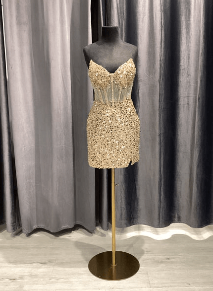 Bebe Strapless Fitted Beaded Cocktail Dress