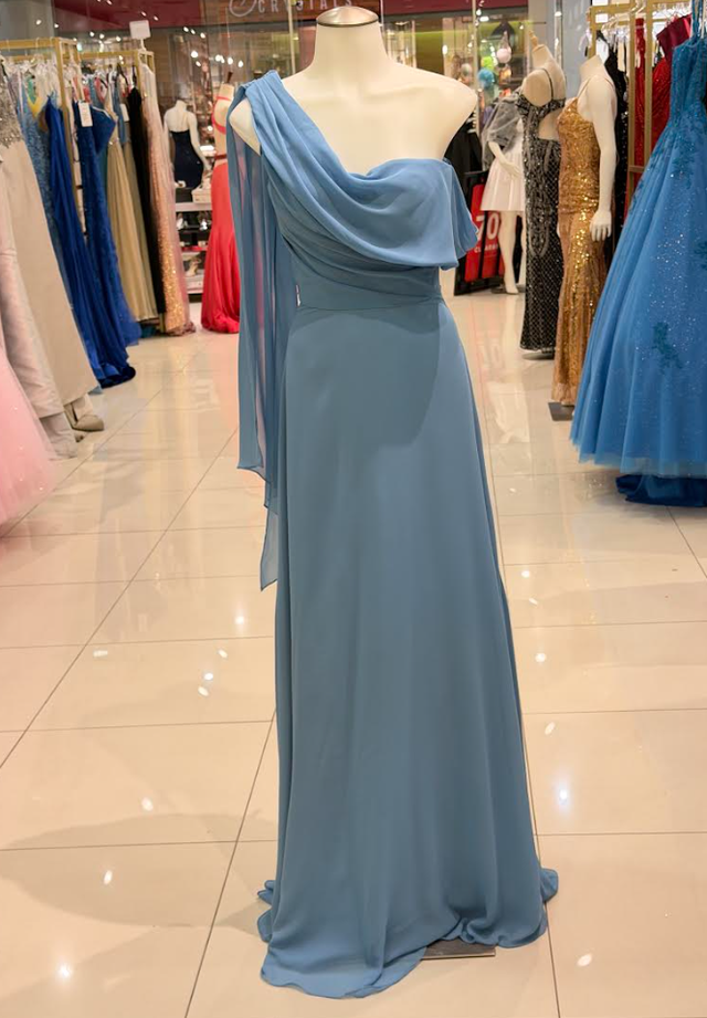 blue dress for baby girl Lace-Up Long Pastel Prom Dress with Sheer-Lace Corset– PromGirl main image 1